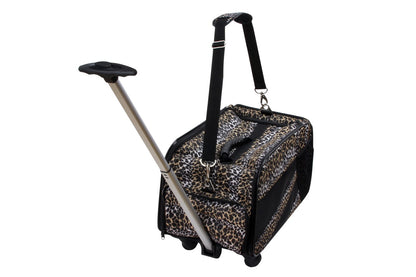 dbest products Pet Smart Cart, Medium, Leopard, Rolling Carrier with Wheels Soft Sided Collapsible Folding Travel Bag, Dog Cat Airline Approved Tote Luggage Backpack
