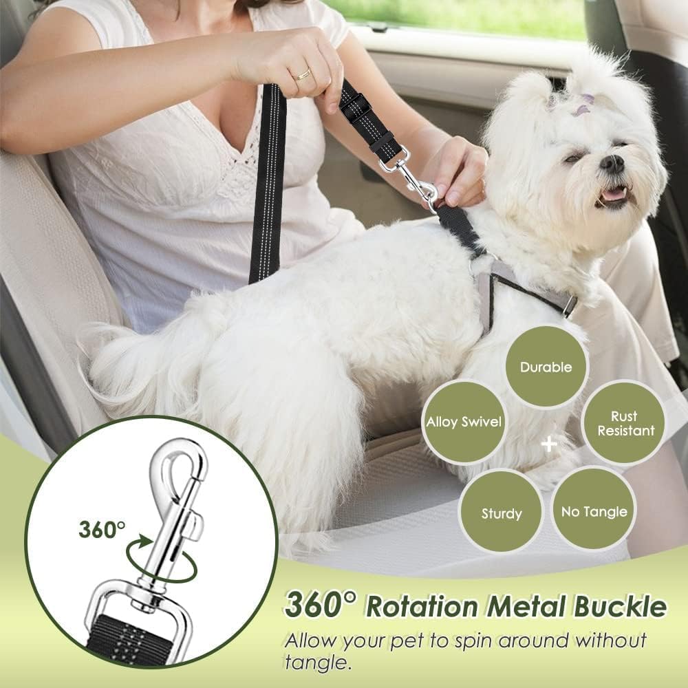 Lukovee Dog Seat Belt - Adjustable Dog Car Harness for Large, Medium & Small Dogs, Soft Padded & Breathable Mesh Dog Seatbelt with Car Vehicle Connector Strap (Black, XXX-Small)