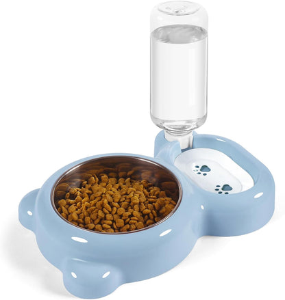 Dog Bowls, Cat Food and Water Bowl Set with Water Dispenser and Stainless Steel Bowl for Cats and Small Dogs - Light Blue