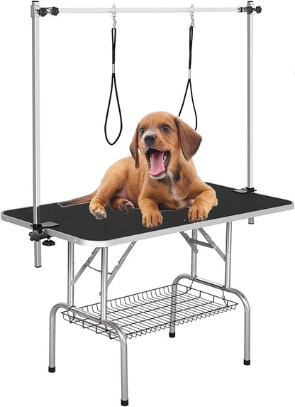 36" Dog Grooming Table Foldable Pet Grooming Tables with Adjustable Arm Noose Storage Mesh Tray Maximum Capacity Up to 330lbs Black