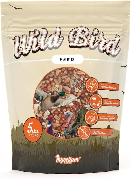 Mycelium Organic Wild Bird Feed (5 LB Bag) | Balanced Wild Bird Seed Mix for Turkeys, Pheasants, Quails & Cardinals | High-Energy Nutrition | Sifted, Non-GMO, Made in USA