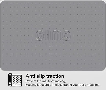 OHMO Dog Food Mat, Silicone Waterproof Cat Food Mat, Non-Skid Spill Proof Pet Feeding Mat for Food and Water, Easy to Clean Dog Placemat(Grey, 18.9" x 11.8")