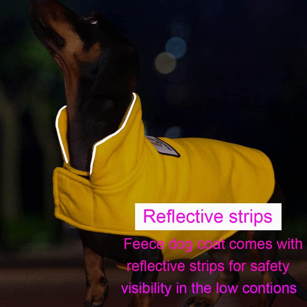 Fleece Dog Coat Pet Jacket Reflective for Cold Weather for Extra Large to Small Pets(Yellow,L)