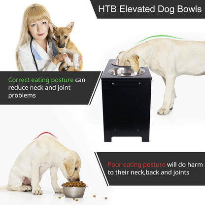 HTB Elevated Dog Bowls,Raised Dog Bowl Stand with 2 Stainless Steel Bowls,Elevated Raised DogBowls for Large Medium Small Sized Dogs