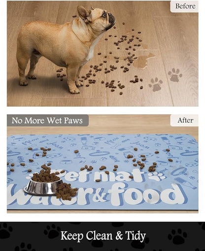 Pet Feeding Mat-Absorbent Dog Mat for Food and Water Bowl-No Stains Quick Dry Water Dispenser Mat-Dog Accessories Pet Supplies-Bowl for Messy Drinkers（PAW,17"x28"