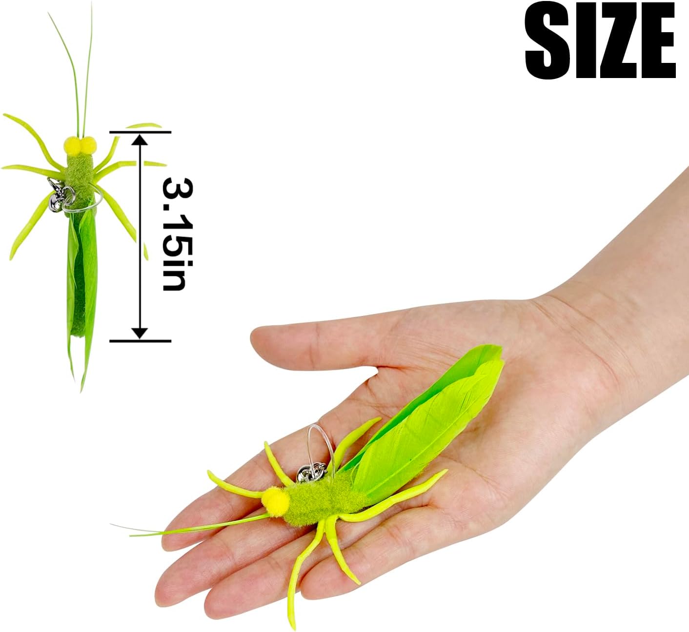 TTcat Feather Toys, 3 Pcs Simulation Insects Grasshopper Refills, Cat Toys Replacement Feathers for Cat Kitten Wand.