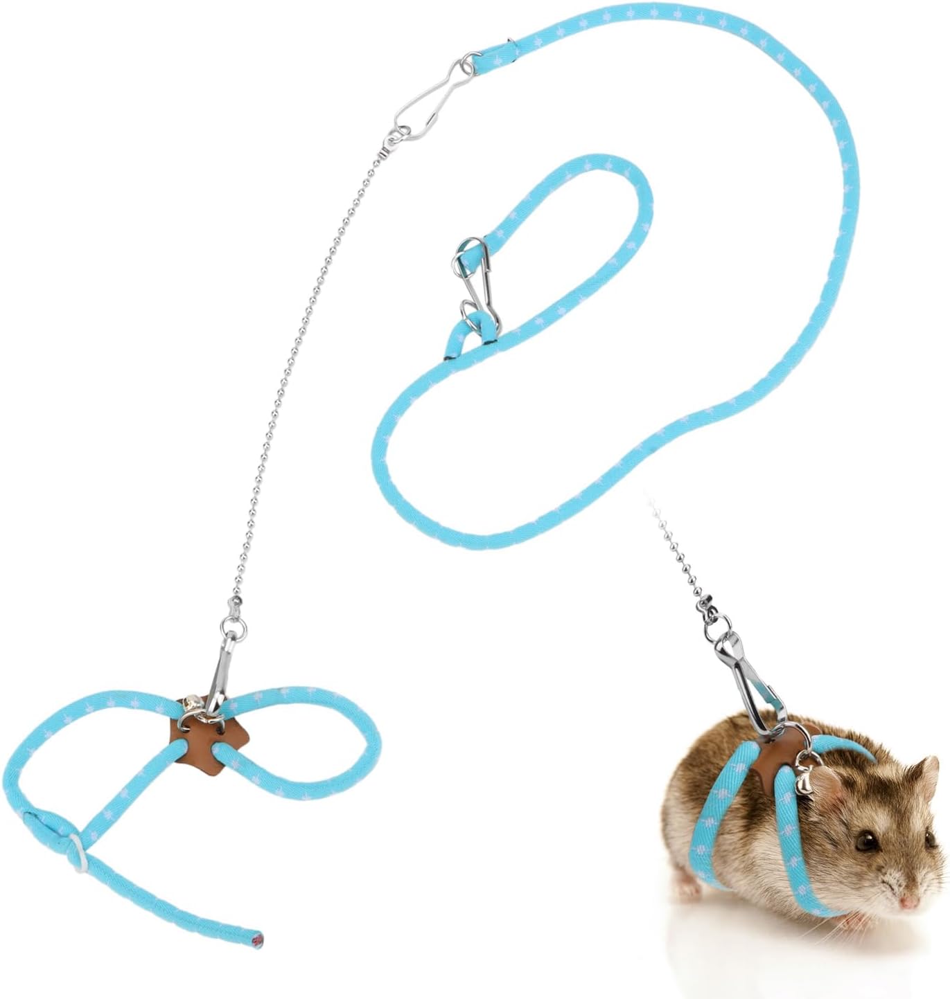 Hypeety Hamster Adjustable Training Lead Leash Nylon for Hamster Rat Squirrel Gerbil Pet Cage Playhouse Leashes Band Finder Collar Bell (Blue)