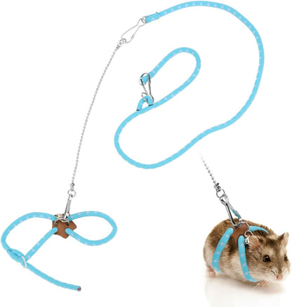 Hypeety Hamster Adjustable Training Lead Leash Nylon for Hamster Rat Squirrel Gerbil Pet Cage Playhouse Leashes Band Finder Collar Bell (Blue)