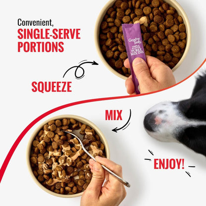 Good 'n' Tasty Triple Flavor Puree Mix-Ins Dog Food Topper Treats for All Dogs, 7 Count, Easy Single-Serve Portions, Added Protein with Duck, Beef and Rabbit, No Chicken Added