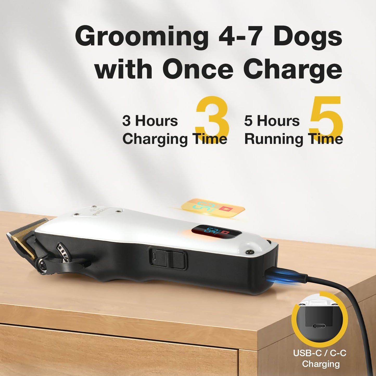 Dog Clippers for Grooming for Thick Heavy Coats, Professional Low Noise Pet Grooming Clippers Supplies Kit Rechargeable Stainless Steel Hair Trimmer with Ceramic Blade for Dogs Cats Animals