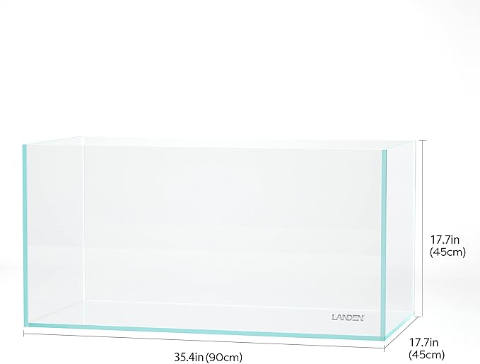 LANDEN 90P 44 Gallon Rimless Low Iron Aquarium Tank, W35.4 x D17.7 × H17.7in (90cm x 45cm x 45cm) 10mm Thickness with Black Nano Foam Leveling mat Included