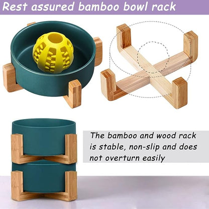 Petygooing Ceramic Dog Cat Bowl Set with Stand,Small Dog Bowls,Food and Water Dishes, Cute Modern Anti Slip Set of 2 Pet Food Dish- Small Size Pet (13.5OZ/5.1 in) Green