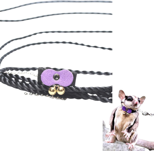 Sugar Glider Traction Rope Strap Anti-Biting Chain Rope, Small Animal Walking Collar Harness with Lead Leash for Hamster Gerbil Rat Mouse Ferret Chinchilla Squirrel (Purple)