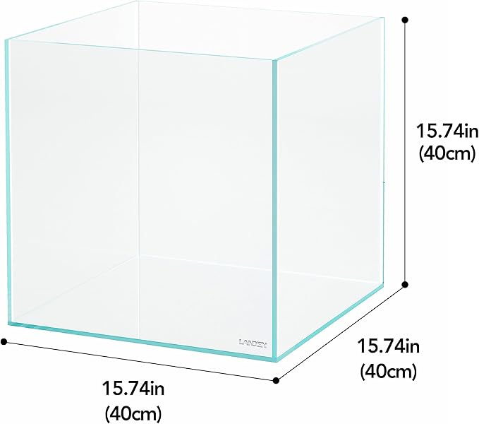 LANDEN 15.6 Gallon Cube Rimless Low Iron Aquarium Tank,15.7" L × 15.7" W × 15.7" H (40cm x 40cm x 40cm) 6mm Thickness with Nano Foam Leveling Mat Included