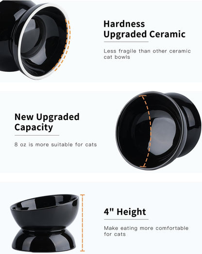 Cat Water Bowl, 16 OZ Ceramic Elevated Cat Bowls, 15° Tilted and Raised Pet Food Dish, Anti Vomiting Protect Pets' Spines and Whisker Fatigue