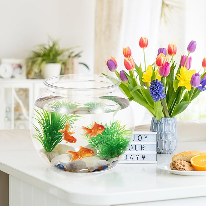 Mipcase Plastic Fish Bowl, Round Desktop Goldfish Bowl Clear Plastic Fish Tank for Home Decor