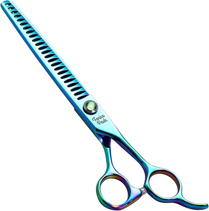 Fenice Peak 7.5'' Green Chunker Dog Grooming Scissors Pet Shears with Ergonomic Offest Handle and Simulated Emerald Screw 440C Grooming Scissors Trimming Shears Durable and Sharp