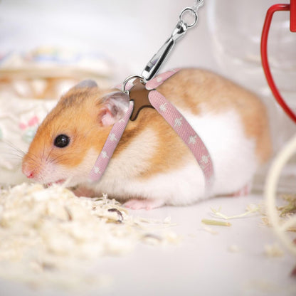 Hypeety Hamster Adjustable Training Lead Leash Nylon for Hamster Rat Squirrel Gerbil Pet Cage Playhouse Leashes Band Finder Collar Bell (Pink)