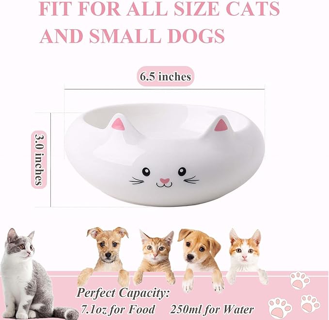 Cat Bowls, Cat Food Bowl, Ceramic Cute Kitten Bowls for Food and Water 7.1oz, Small Dog Feeding Dish for Whisker Fatigue Friendly, Home Decor Bowl, Key Holder, Desk Decor, Multi-Use