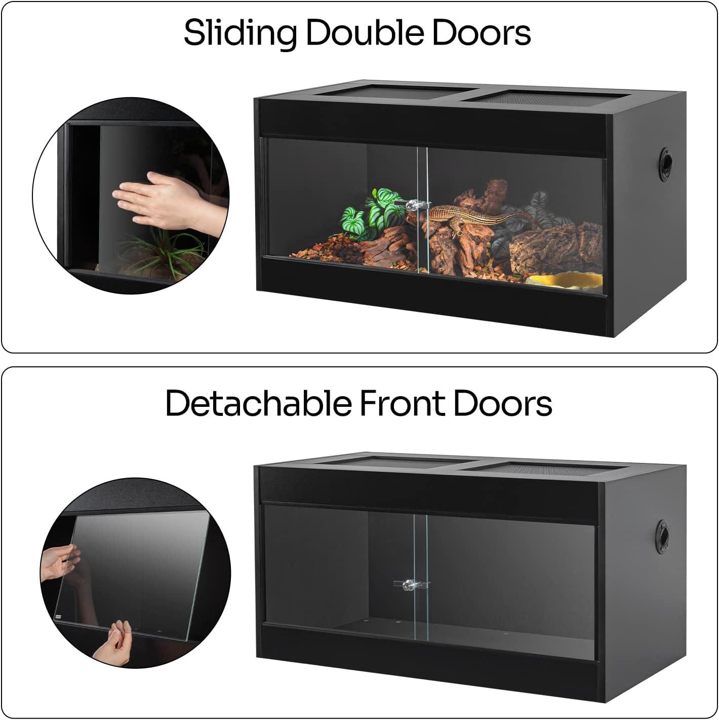50 Gallon Reptile Enclosure, 36" x 18" x 18" Wooden Reptile Terrarium with Double Hinge Sliding Doors & Top Screen Ventilation, Better Heat Preservation, Suitable for Bearded Dragon Gecko Ball Python