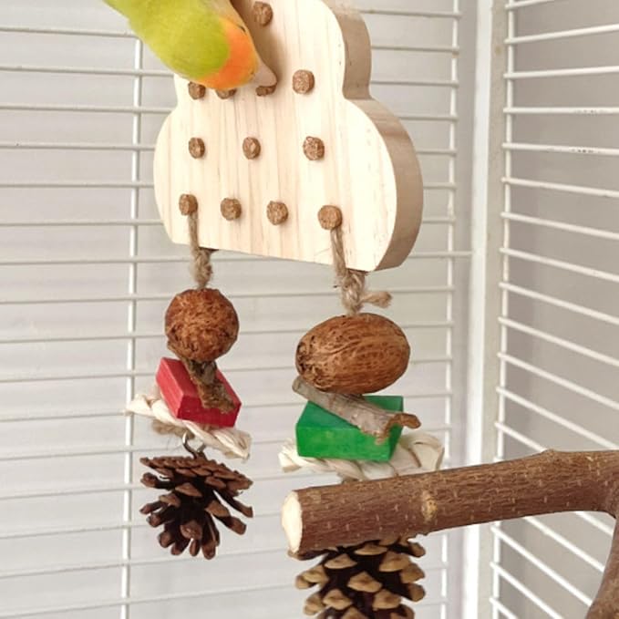 Parrot Chewing Stopper Toy, Wooden Biting Training and Foraging Bird Toys, Cork Treasure Hunt Games for Parakeets Conures Bird Intelligence and Emotions Random Color (A)