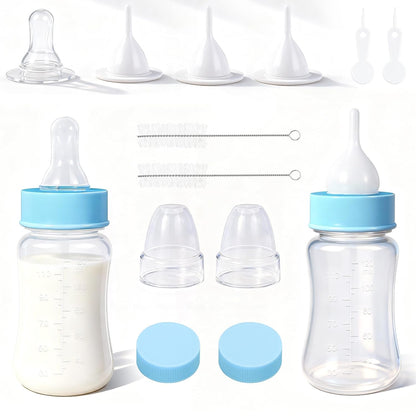 DEMORA Kitten Bottle Feeding Kit, Graduated Nursing Feeding Bottles for Pet Kitten Puppy Hamster Rabbit with Two Kinds of Replaceable Nipples Feeder (Clear, 4 oz)