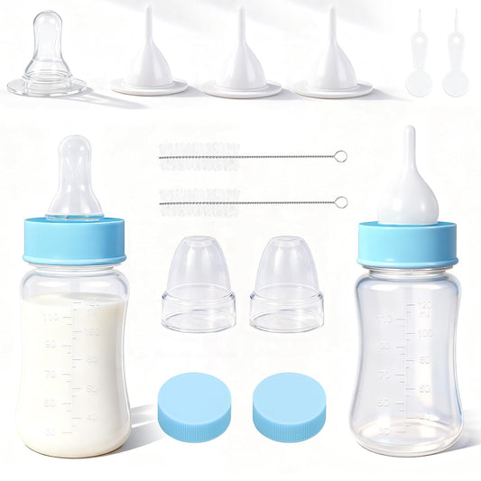 DEMORA Kitten Bottle Feeding Kit, Graduated Nursing Feeding Bottles for Pet Kitten Puppy Hamster Rabbit with Two Kinds of Replaceable Nipples Feeder (Clear, 4 oz)