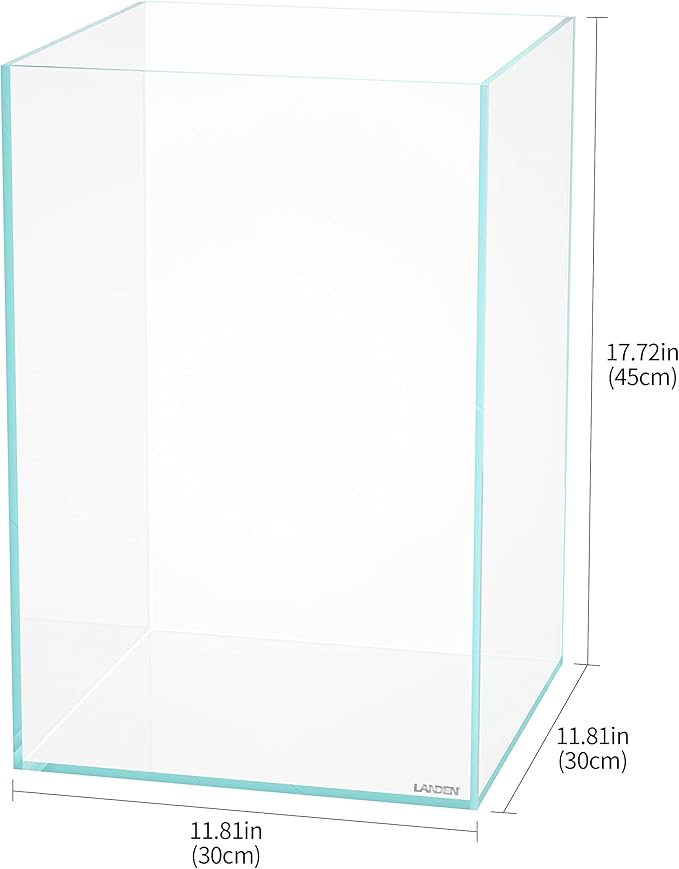 LANDEN Tall Tank, Rimless Low Iron Tank 10GAL 11.8" L × 11.8" W × 17.7" H (30X30X45) cm Small Aquascape Fish Tank, Vertical Aquascape Tank, Black Leveling Mat Included