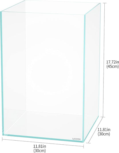 LANDEN Tall Tank, Rimless Low Iron Tank 10GAL 11.8" L × 11.8" W × 17.7" H (30X30X45) cm Small Aquascape Fish Tank, Vertical Aquascape Tank, Black Leveling Mat Included