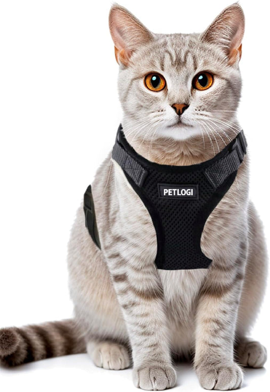 Cat Harness Escape Proof with Leash for Walking, Travel Vest Soft Chest Support, Adjustable Size, Escape Proof Soft Adjustable Vest Harnesses, Breathable, Kittens, Small Dogs (美/背縄/黒1/S)