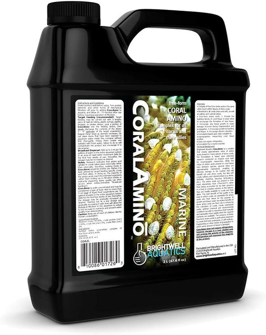 Brightwell Aquatics CoralAmino - Complex of Amino Acids for Corals - Coral Food for Aquarium Coral Growth - Saltwater Aquarium Treatments, 67.6 fl oz