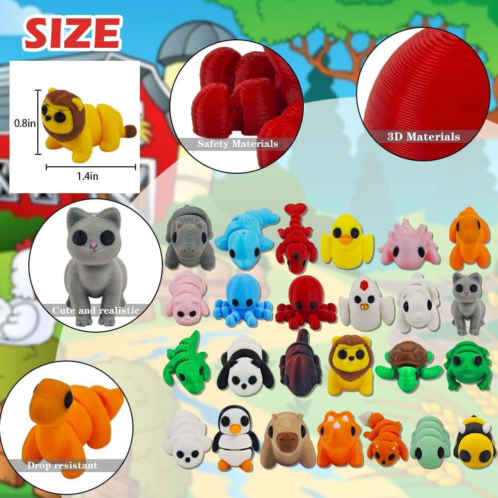 25 pcs Animal Figurines, 3D Printed Animal Figurines Set, Articulated, Party Favors, Pocket Fidget Toys Bulk, Goodie Bag Stuffers, Gifts for Boys Girls Toddlers, Office Desk Pets, Classroom rewards