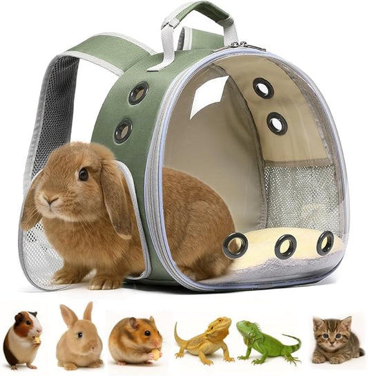 Bunny Carrier, Guinea Pig Carrier,Small Animal Carrier Backpack for Rabbit,Bearded Dragon, Lizard,Hamster,Kitten. Breathable Pet Travel Cage Bag (Army Green)