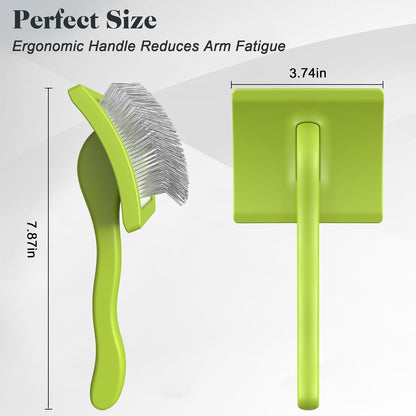 2PCS Slicker Brush for Dogs & Pet Comb,Professional Dog Grooming Brush (Goldendoodles,Poodles,Labradoodles) with Extra Long Pins to Effectively Remove Tangles, Knots and Mats (Green Large)