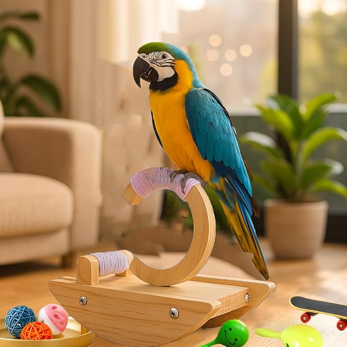 8Pcs Wooden Bird Stand Perch Training Playstand - Chew Toy & Shaky Gym for Parrots, Bird Playground Play Stands for Parakeets Cockatiels, Conures, Macaws, Finches Lovebirds