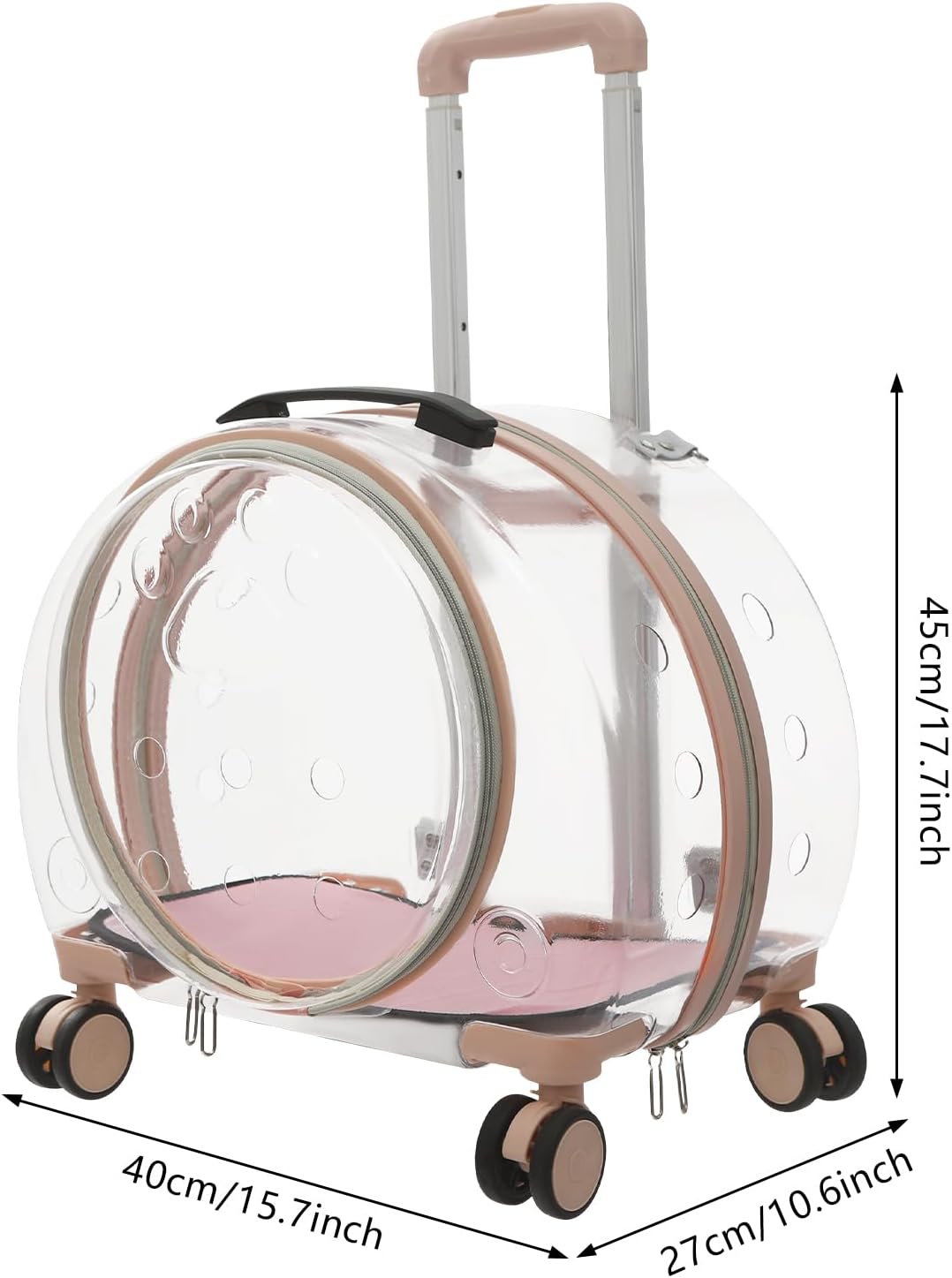 Cat Backpack Carrier, Transparent & Fully Breathable Hard cat Carrier with Rolling Wheels for Kitty Small Dog up to 19lbs, Multiple Carrying Options, Perfect for Travel Hiking, Pink, Clear