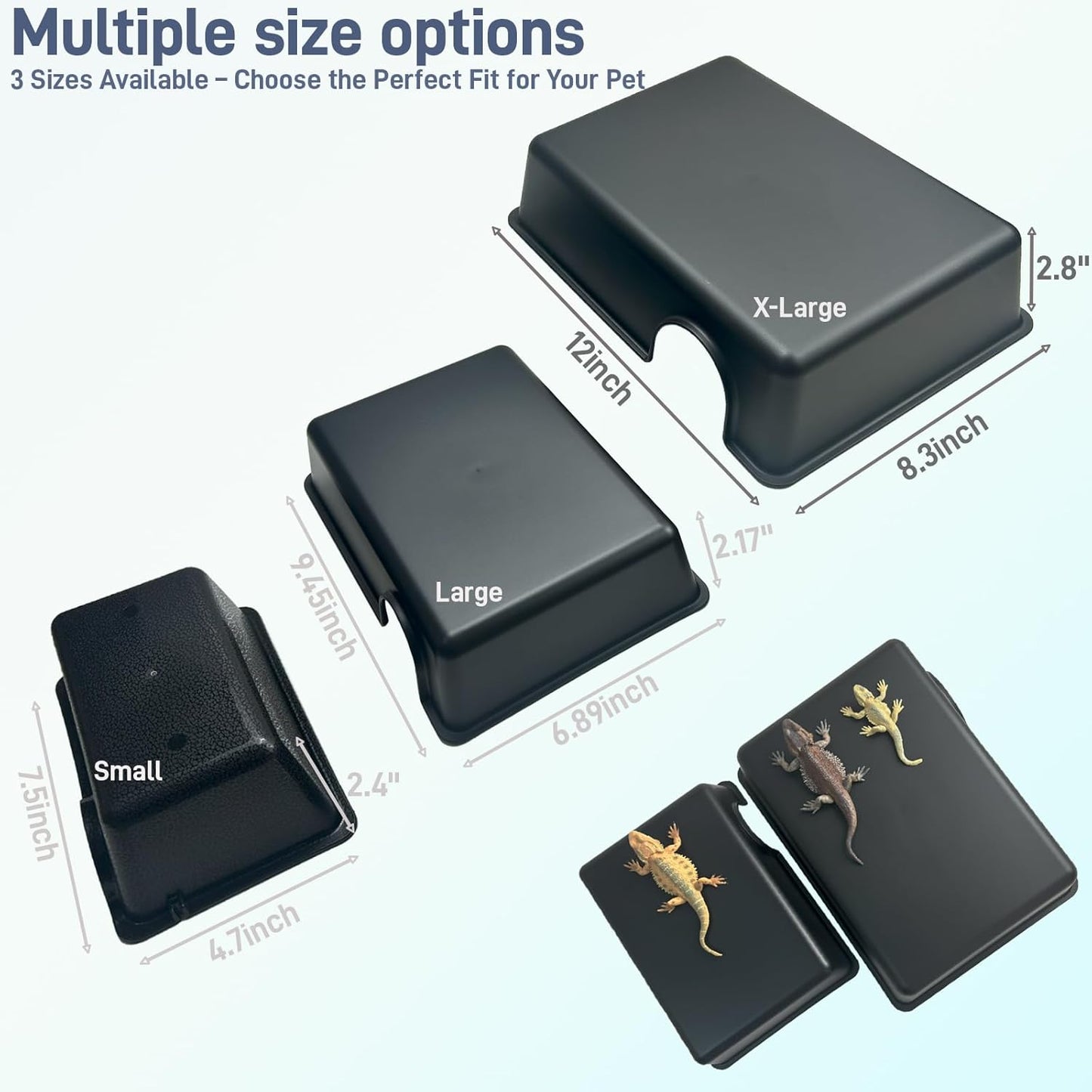 2 Pcs 12in Durable Large Reptile Hide, Ball Python Hide, Leopard Gecko Hide, Bearded Dragon Hide, Easy to Clean Reptile Cave for Tank, Snake Hide Large Enclosure (12" x 8.3" x 2.8" X-Large)