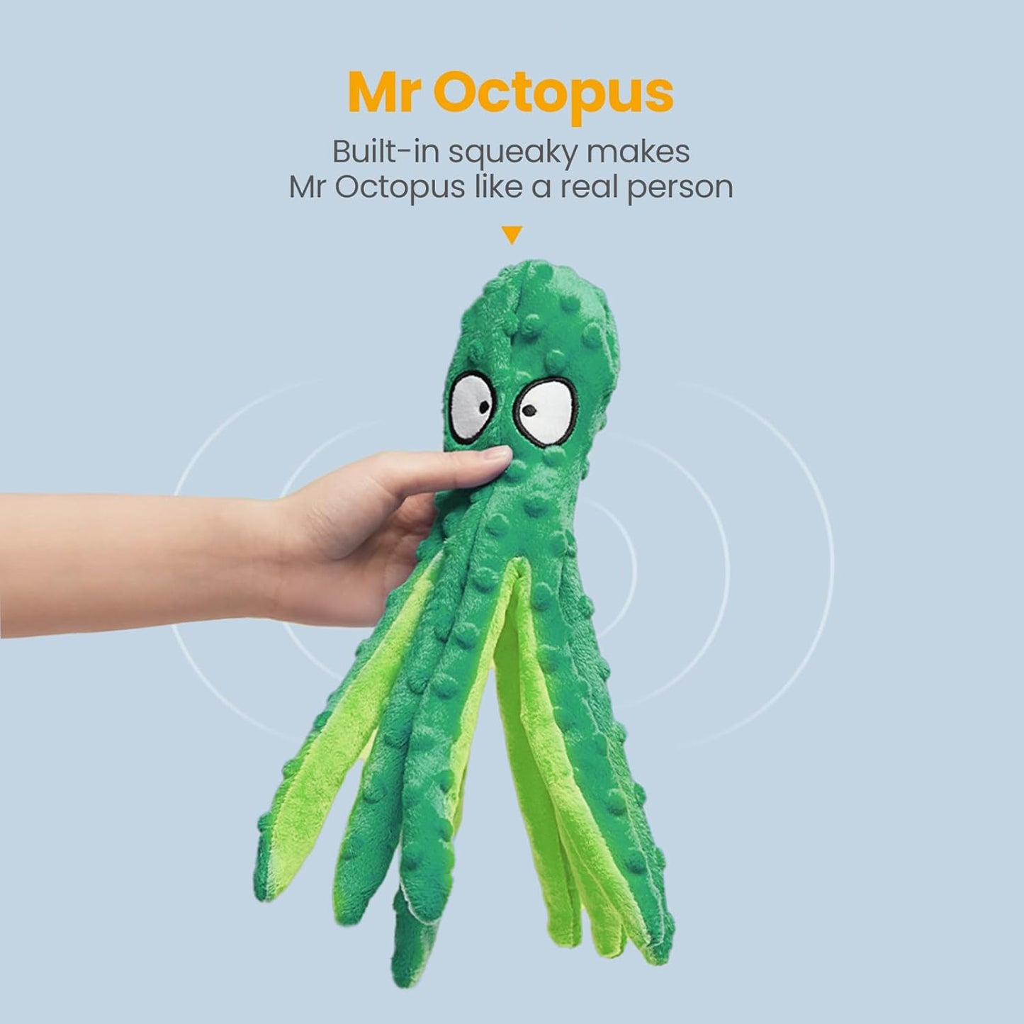 HGB Squeaky Dog Toys - Octopus No Stuffing Crinkle Plush Large Dog Toys to Keep Them Busy for Puppy Teething Chewing, Pet Supplies for Small, Medium, and Large Breeds, 2 Pack