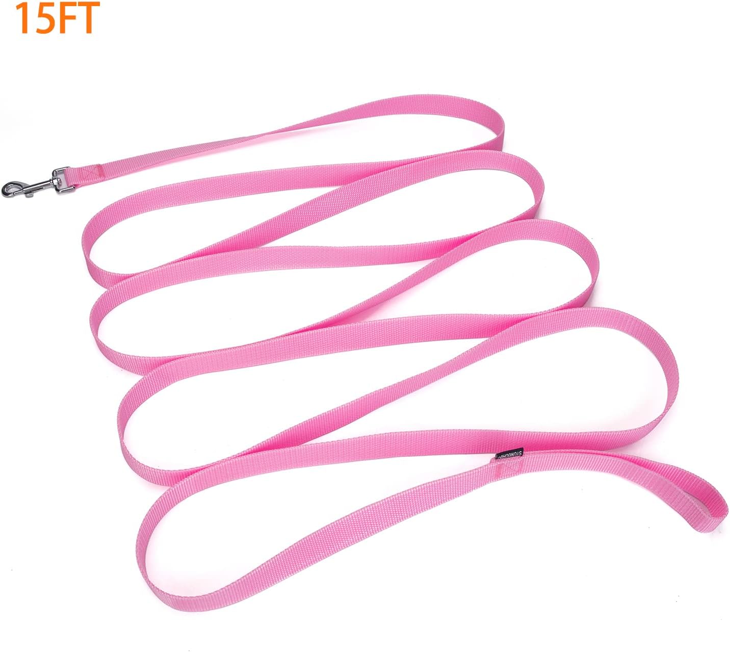 Strong Durable 15ft Nylon Dog Training Leash, 1 Inch Wide Traction Rope, for Small and Medium Dog (Pink, 15 Feet)