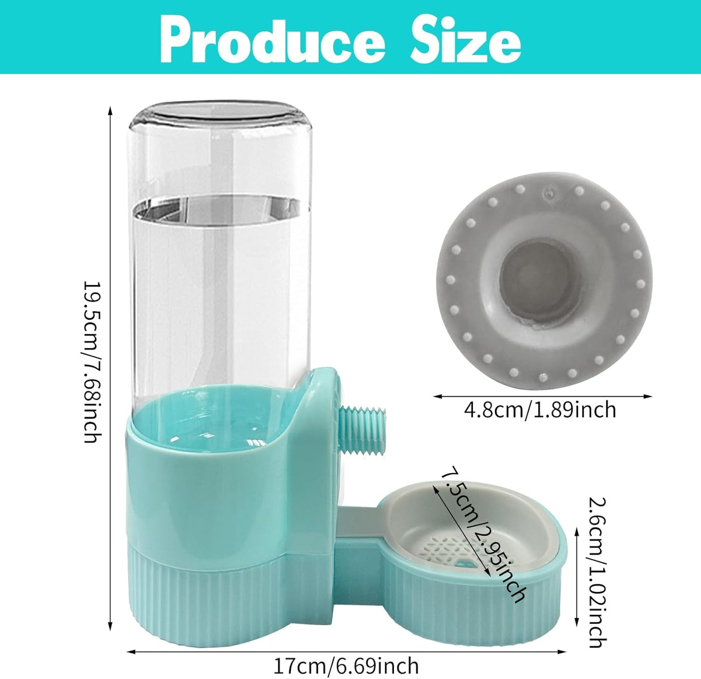 18OZ Rabbit Water Bottle, Pet Water Bottle for Cage Crate,Hanging Automatic Water Dispenser for Cage,Ferret Bunny Guinea Pig Water Bowl,Suitable for Small Animal (Blue, 18OZ)