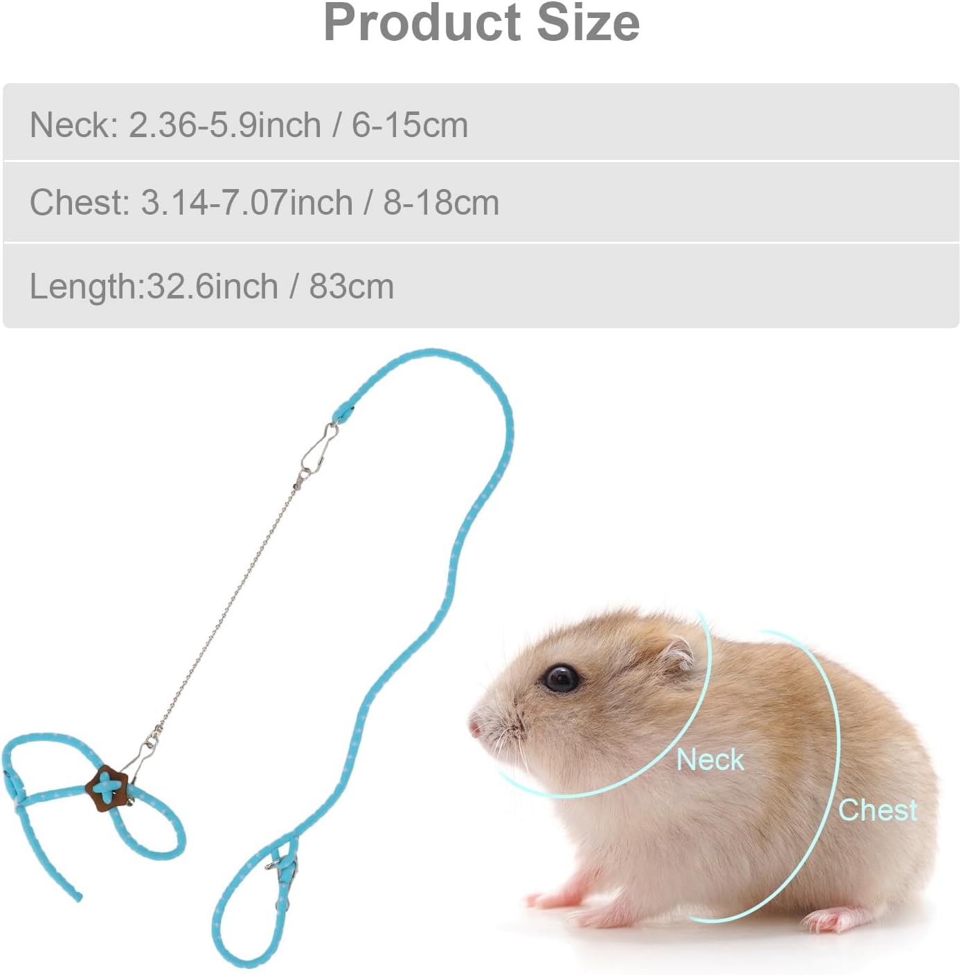 Hypeety Hamster Adjustable Training Lead Leash Nylon for Hamster Rat Squirrel Gerbil Pet Cage Playhouse Leashes Band Finder Collar Bell (Blue)