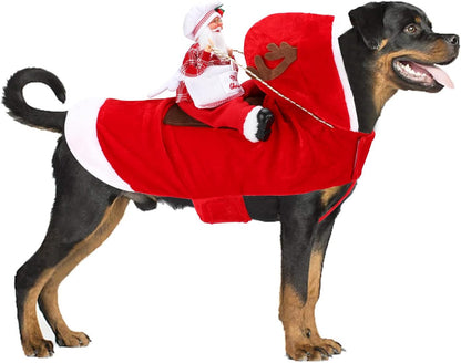 BWOGUE Santa Dog Costume Christmas Pet Clothes Santa Claus Riding Pet Cosplay Costumes Party Dressing up Dogs Cats Outfit for Small Medium Large Dogs Cats