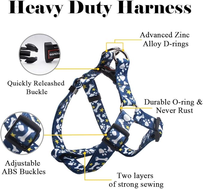 QQPETS Dog Harness Leash Set Adjustable Heavy Duty No Pull Halter Harnesses for Small Medium Large Breed Dogs Back Clip Anti-Twist Perfect for Walking (XS(12"-18" Chest Girth), Bone)