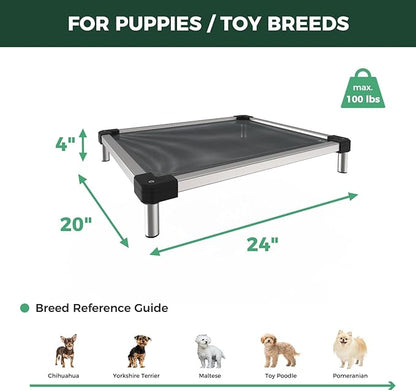 FXW TitanNest Chew-Proof Elevated Dog Bed, Raised Cot for Indoor/Outdoor/Camping Use, Durable & Waterproof Cooling Pet Bed for Toy Dogs, 24.0" L x 20.0" W x 4.1" H, Black