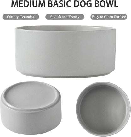 6'' Ceramic Raised Dog Bowl - 30Oz Dog Food & Water Bowl with Elevated Non-Slip Bamboo Stand, Dishwasher & Microwave Safe, Anti Vomiting Heavy Duty Pet Bowl for Small and Medium Dogs, Grey