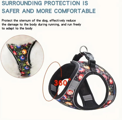 Step in Dog Harness No Pull Flower Adjustable Soft Mesh Padded Reflective Pet Vest Harness and Leash Set for Small Medium Dogs