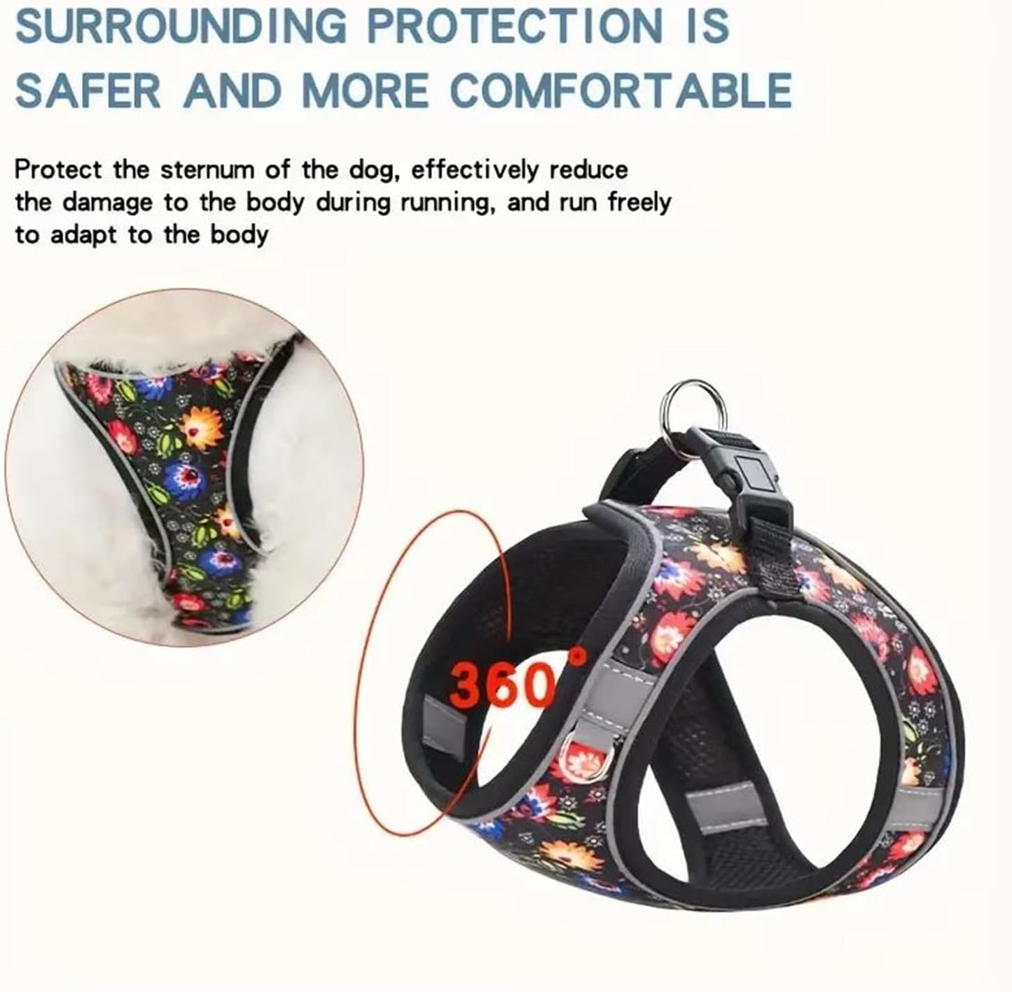 Step in Dog Harness No Pull Flower Adjustable Soft Mesh Padded Reflective Pet Vest Harness and Leash Set for Small Medium Dogs