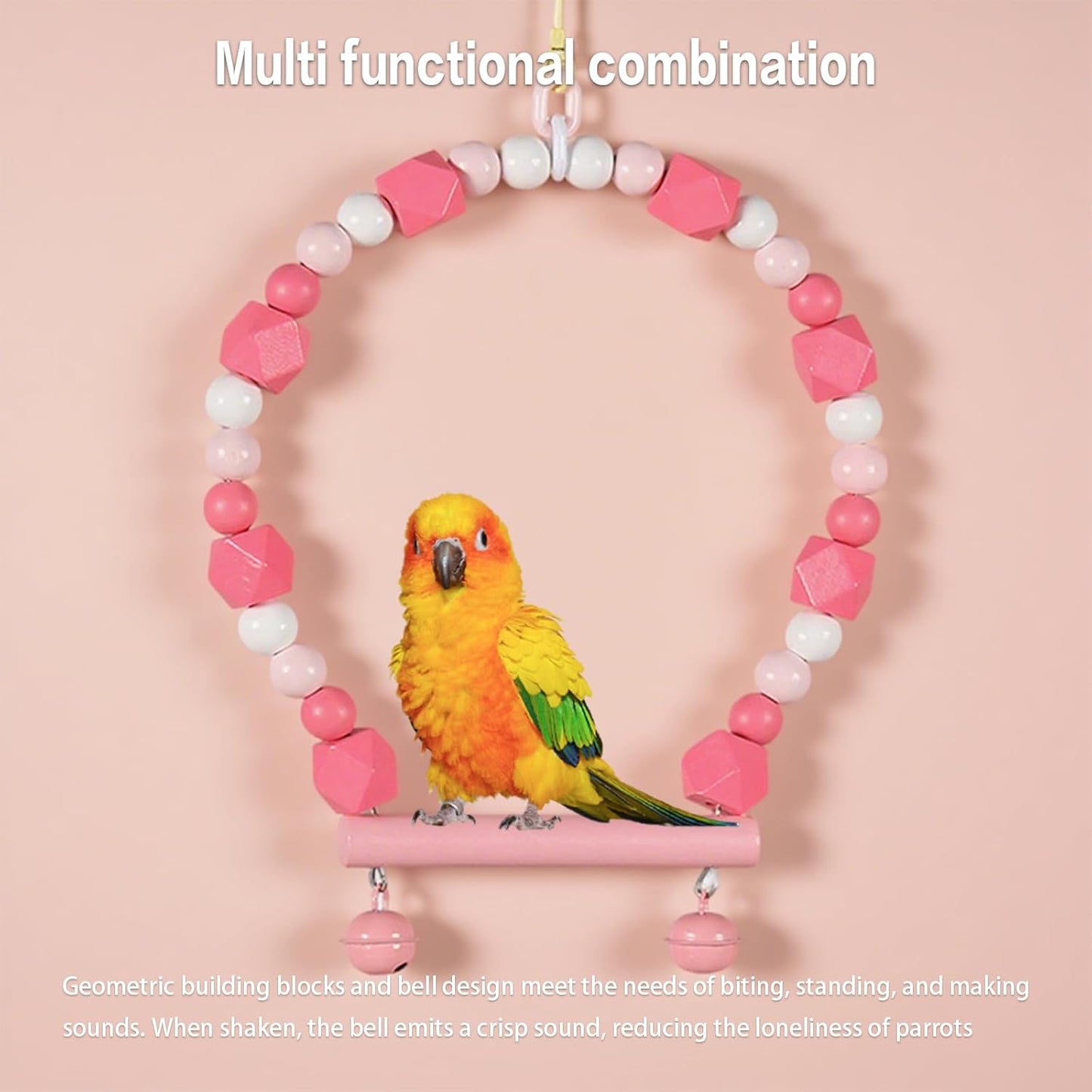 Bird Cage Accessories - Cockatiel Toys Bird Rope Perches Swing Suitable for Parakeet Conure Cockatiel Mynah Love Birds Finches(Pink)