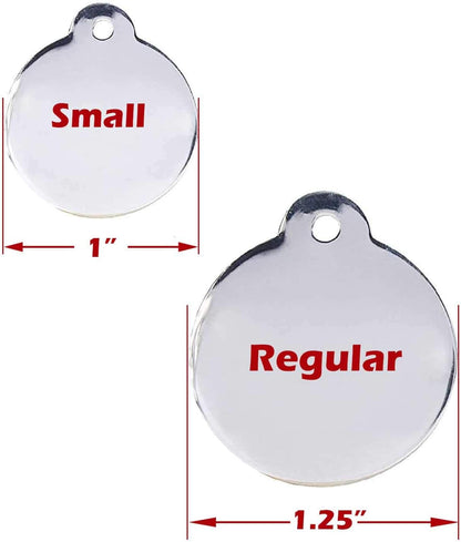 Engraved Pet Tag for Dogs and Cats - Personalized Front & Back up to 4 Lines of Text Custom Engraved ID, Round Paw Print Solid Plating Stainless Steel Silver Regular