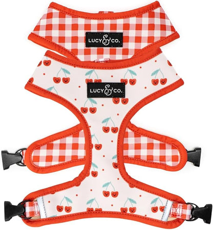 Lucy & Co. Cheery Cherries, Cute Reversible Dog Harness Walking Halter - Best Designer Pet Harnesses for XS - XL Dogs - Padded Adjustable Vest for Easy Walking (Large)